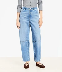 Seamed High Rise Barrel Jeans Vintage Distressed Wash