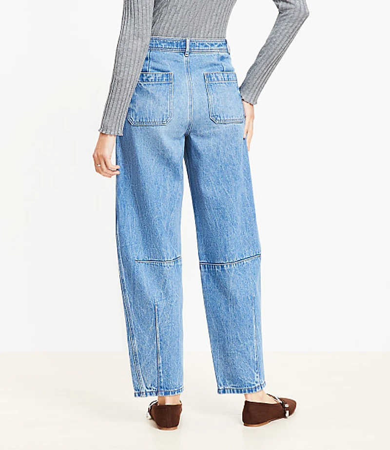 Seamed High Rise Barrel Jeans Vintage Distressed Wash