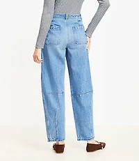 Seamed High Rise Barrel Jeans Vintage Distressed Wash