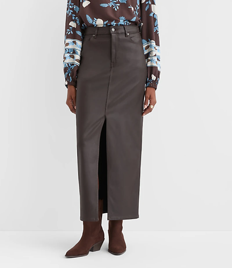 Petite Studded Denim Maxi Skirt Classic Mid Wash