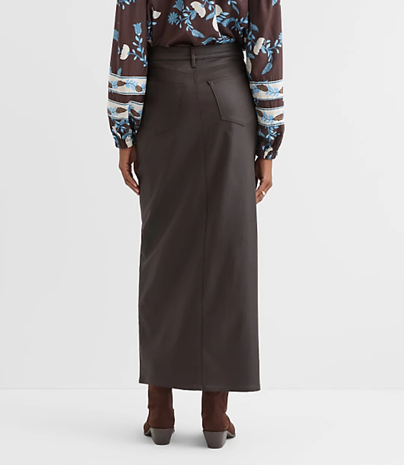 Petite Studded Denim Maxi Skirt Classic Mid Wash