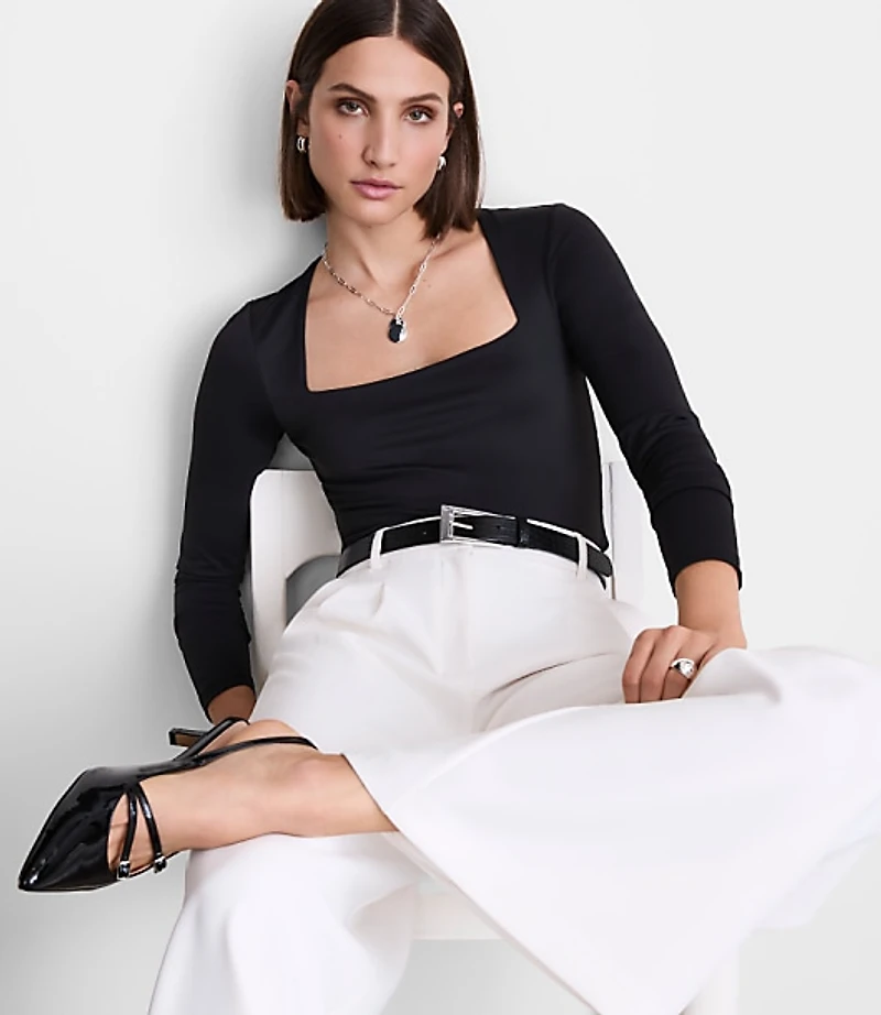 Petite LOFT Versa 360 Knit Square Neck Top