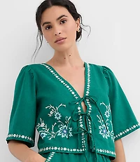 Floral Linen Cotton Bow Blouse