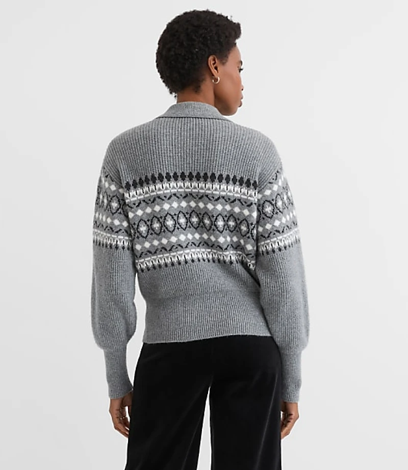 Fair Isle Ribbed Collared Sweater