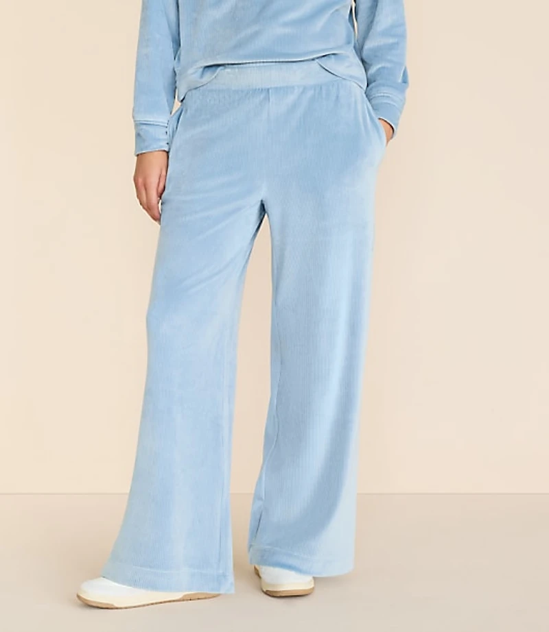 Petite Lou & Grey Ribbed Velour Side Slit Wide Leg Pants