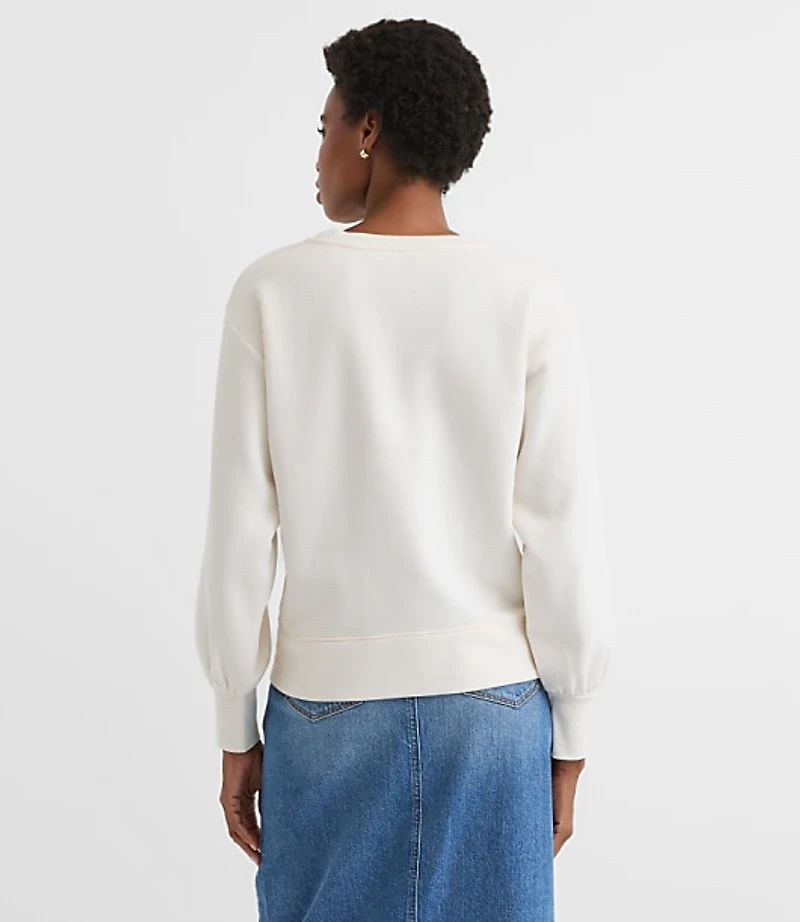 Floral Embroidered Terry Puff Sleeve Sweatshirt