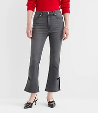 Satin Bow High Rise Kick Crop Jeans Washed Black