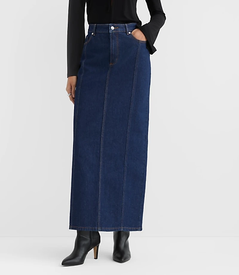 Rivete Seamed Denim Maxi Skirt Nova Wash