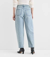Petite Sparkle Embellished High Rise Barrel Jeans Vintage Light Indigo Wash