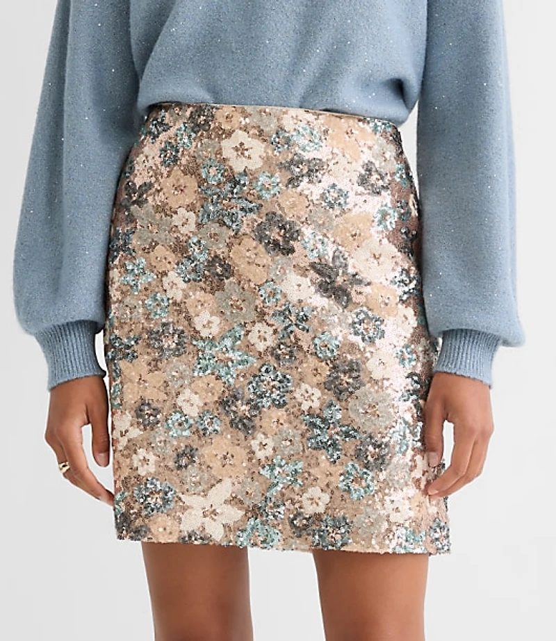 Floral Sequin Mini Skirt