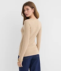 Petite Striped Micro Modal Crew Neck Long Sleeve Tee