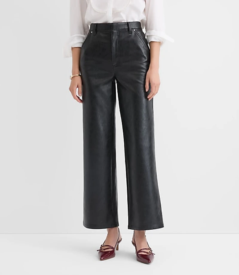 Petite Straight Pants Faux Leather