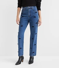 Velvet Bow High Rise Straight Jeans Bright Mid Indigo Wash