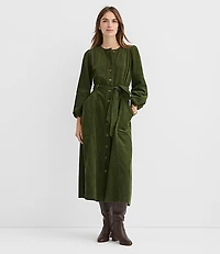 Petite Corduroy Seamed Belted Midi Pocket Dress