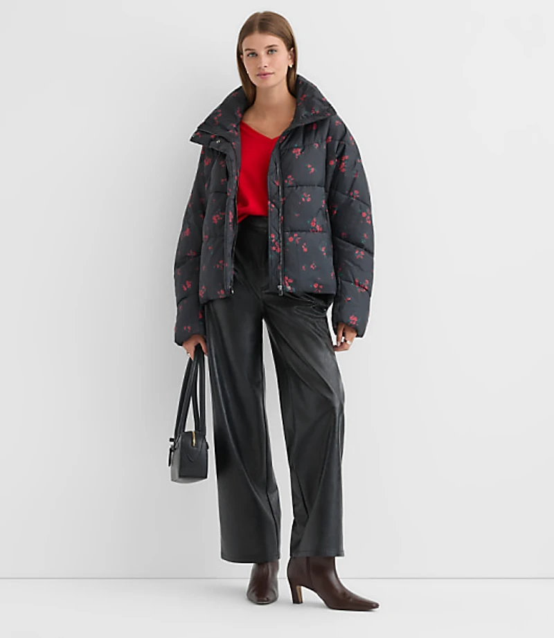 Floral Cocoon Sleeve Puffer Jacket