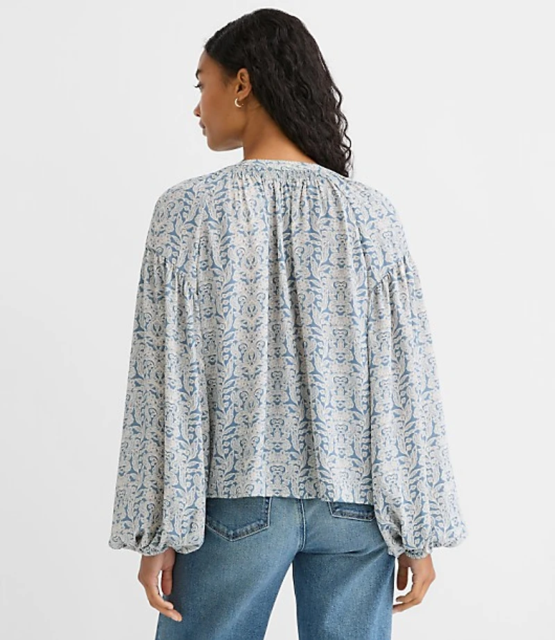 Garden Smocked Ruffle V-Neck Blouse