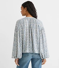Garden Smocked Ruffle V-Neck Blouse