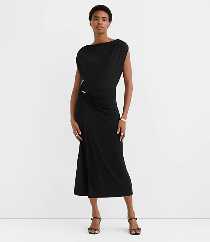 Metallic Ring Wrap Midi Dress