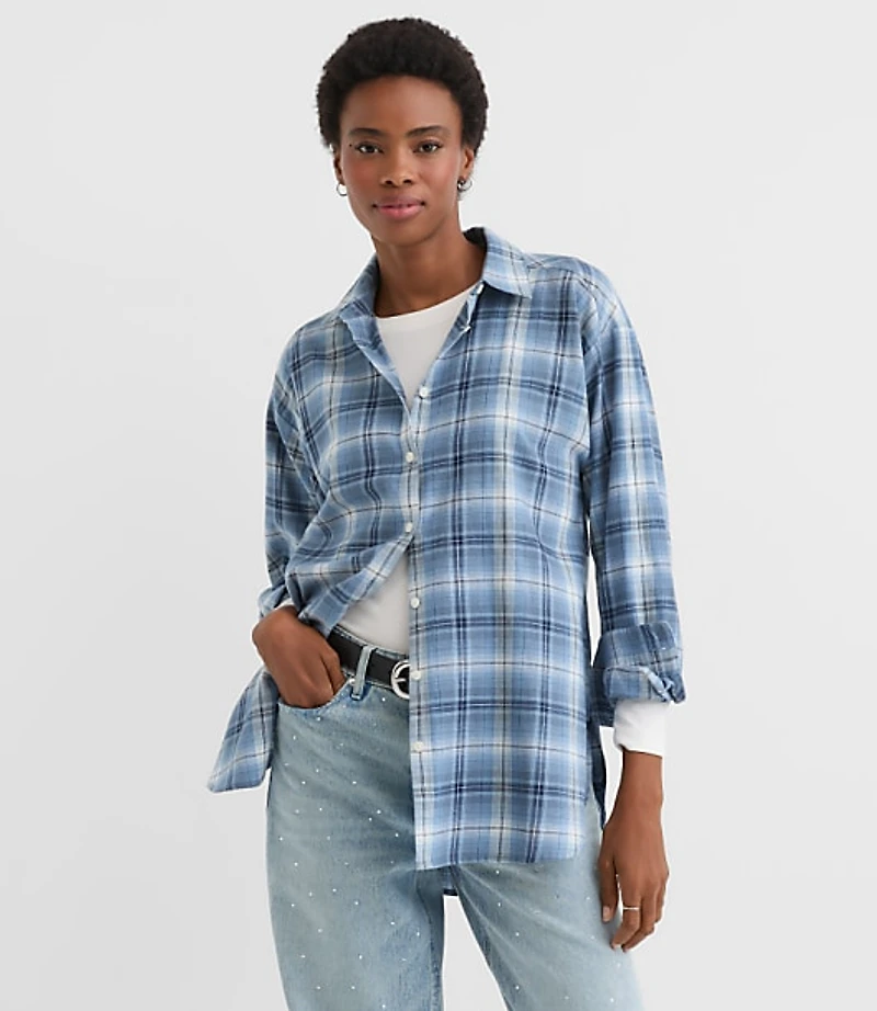 Petite Plaid Flannel Everyday Oversized Tunic Shirt