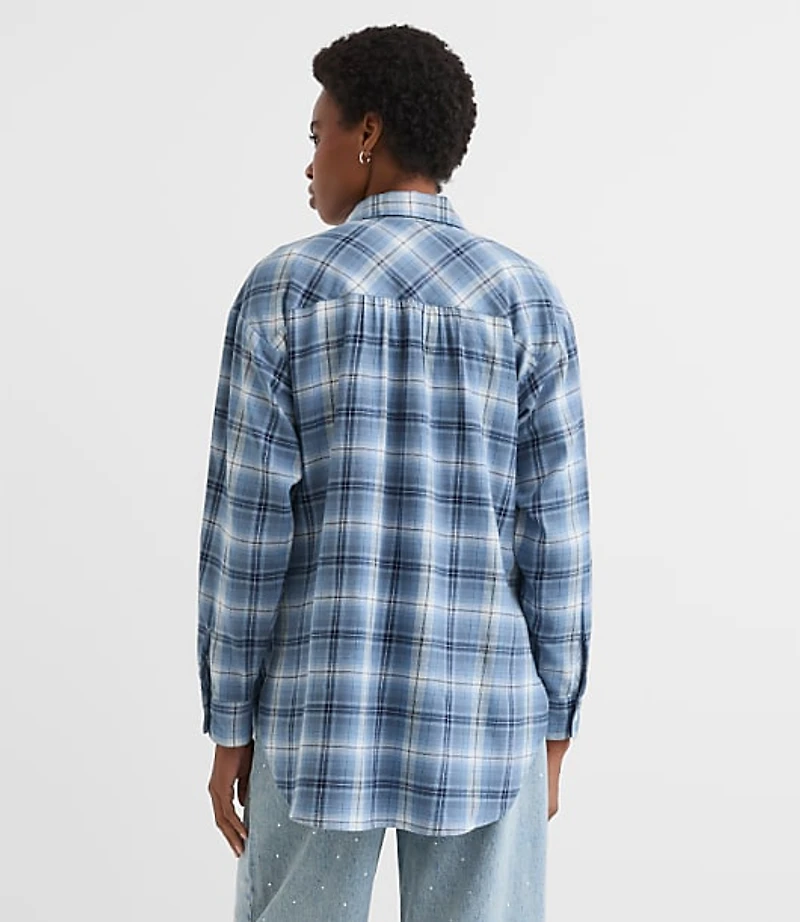 Petite Plaid Flannel Everyday Oversized Tunic Shirt