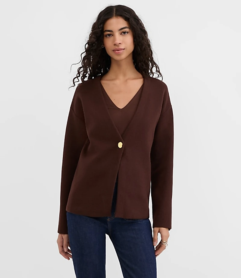 Hammered Metallic Button Sweater Jacket