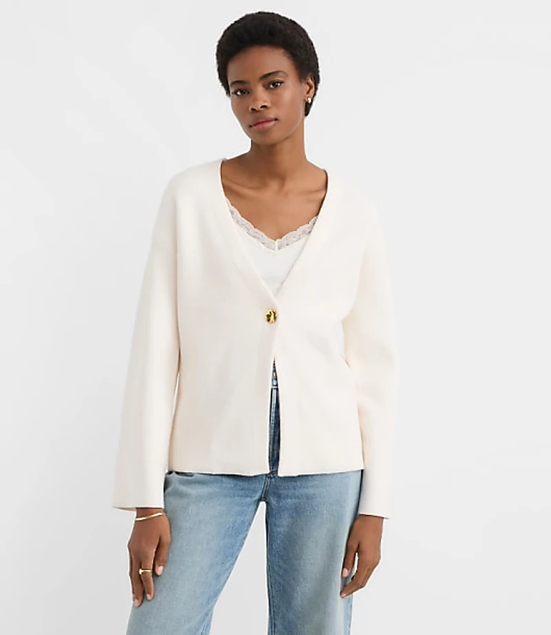 Hammered Metallic Button Sweater Jacket