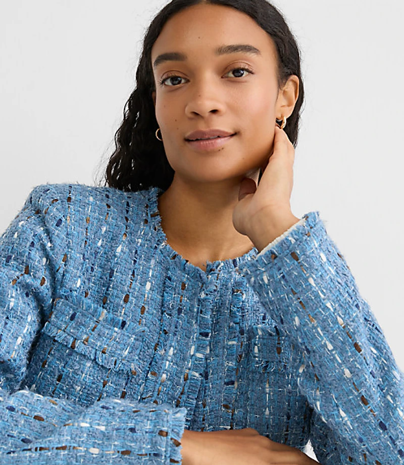Frayed Tweed Collarless Jacket