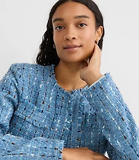 Frayed Tweed Collarless Jacket