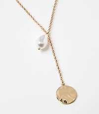 Pearlized Coin Y Necklace