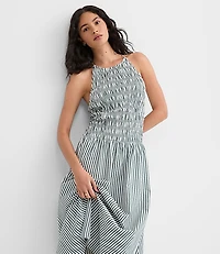 Striped Smocked Halter Midi Dress