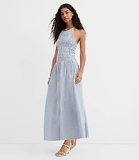 Striped Smocked Halter Midi Dress