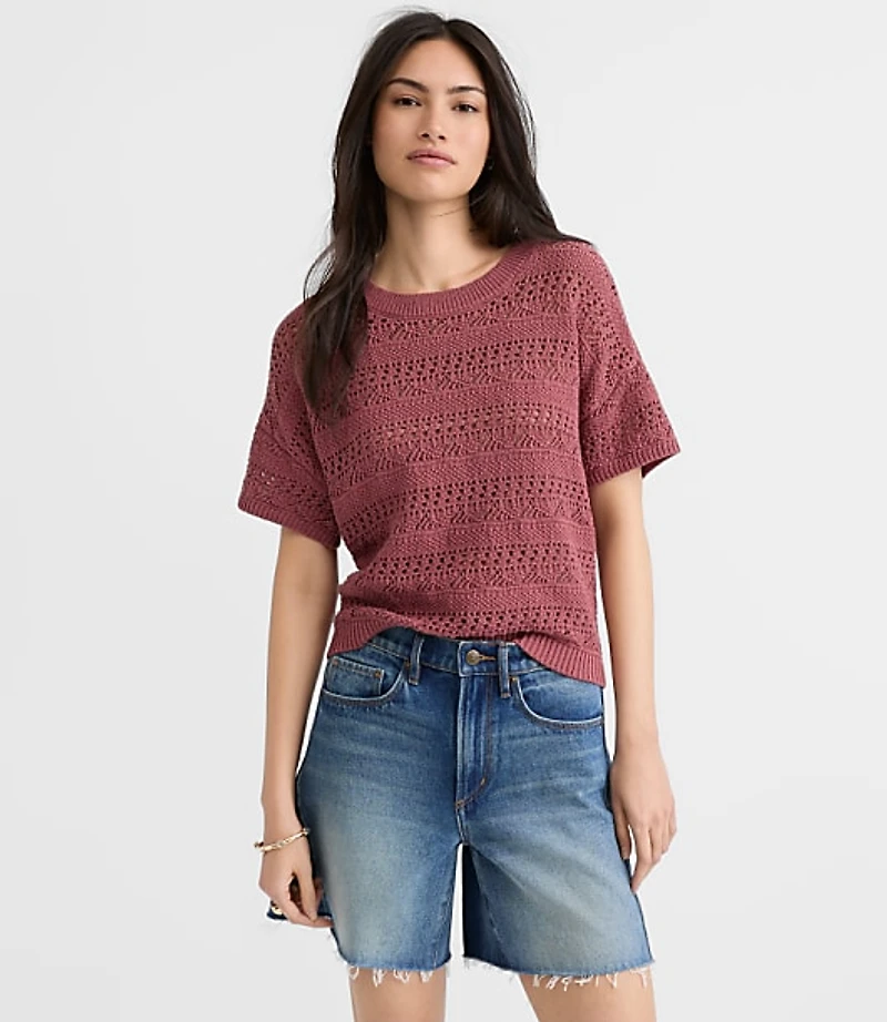 Pointelle Relaxed Sweater Tee