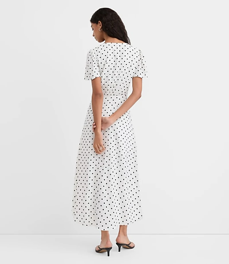 Dotted V-Neck Midi Dress