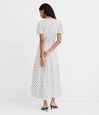 Dotted V-Neck Midi Dress