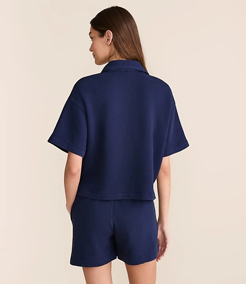 Lou & Grey Denim Washed Terrysoft Polo Top