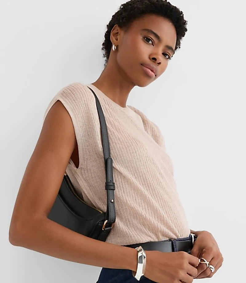 Shimmer Ribbed Cap Sleeve Sweater Tee