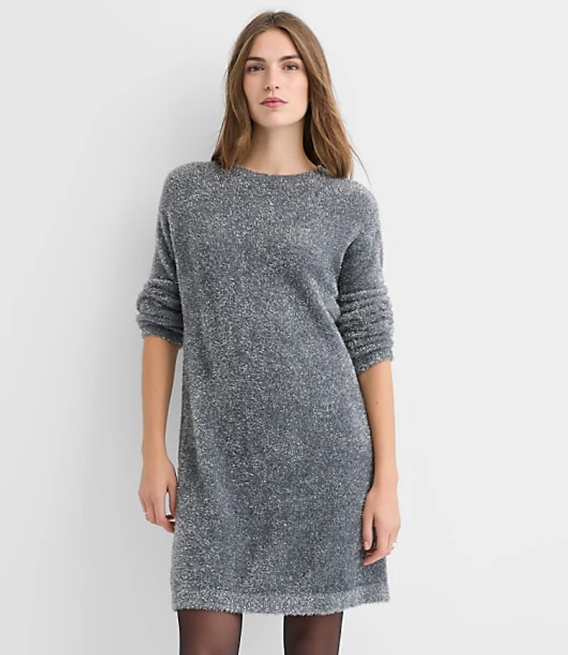 Petite Tinsel Fuzzy Mini Sweater Dress