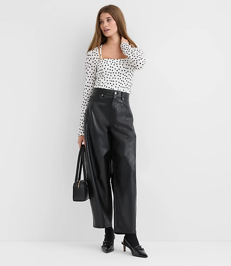 Dot Textured Ruched Square Neck Top