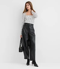 Dot Textured Ruched Square Neck Top