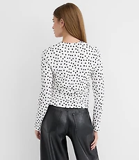 Dot Textured Ruched Square Neck Top