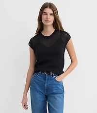 Ribbed Cap Sleeve Sweater Tee