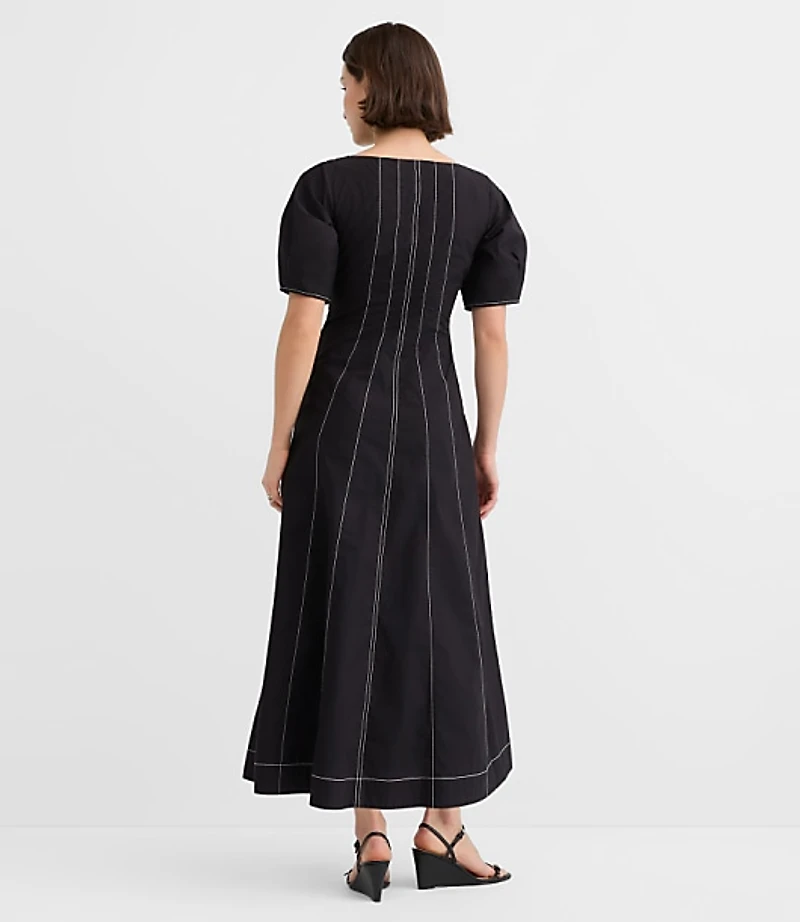 Poplin Seamed Midi Pocket Dress