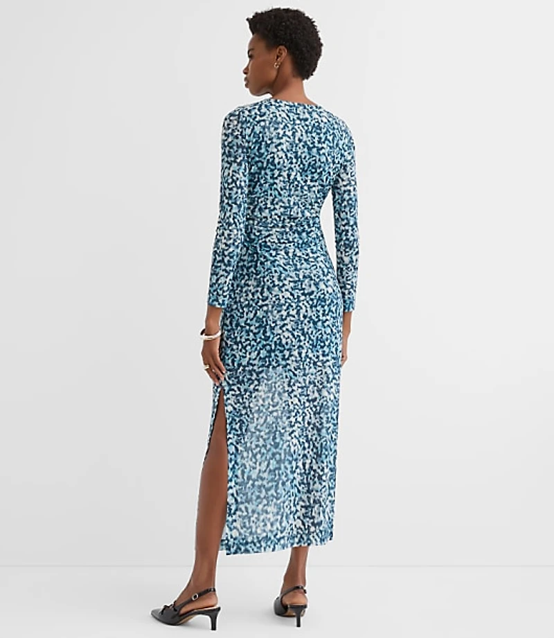 Petite Geo Mesh Ruched Midi Dress