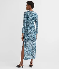 Petite Geo Mesh Ruched Midi Dress