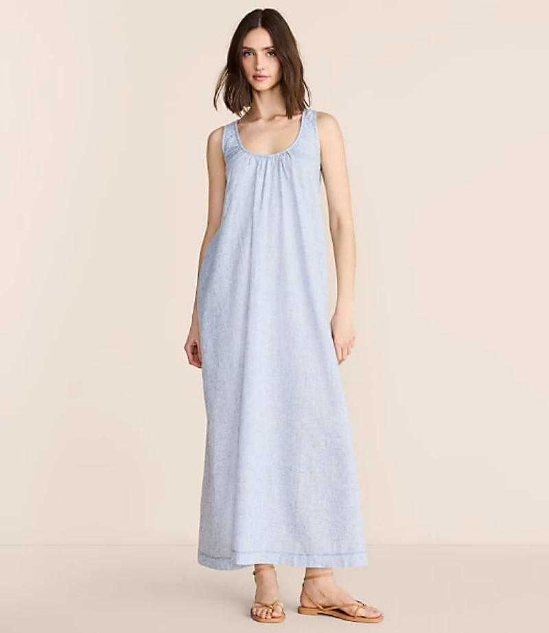 Lou & Grey Crosshatch Linen Cotton Scoop Neck Maxi Pocket Dress