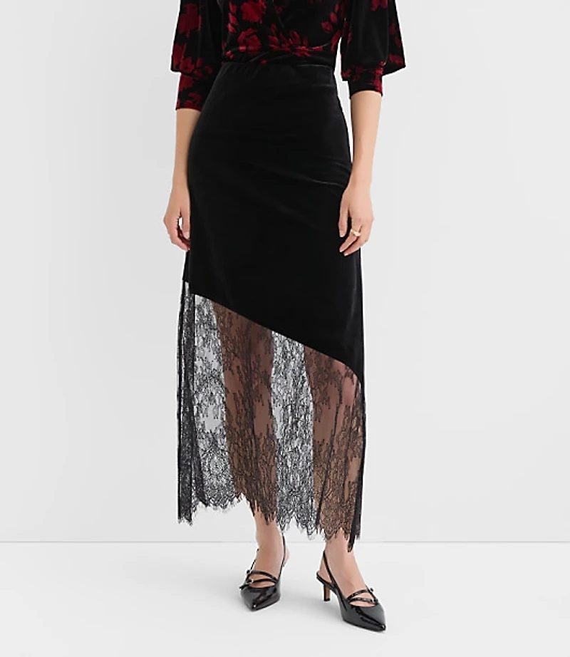 Tall Chantilly Lace Velvet Bias Midi Skirt