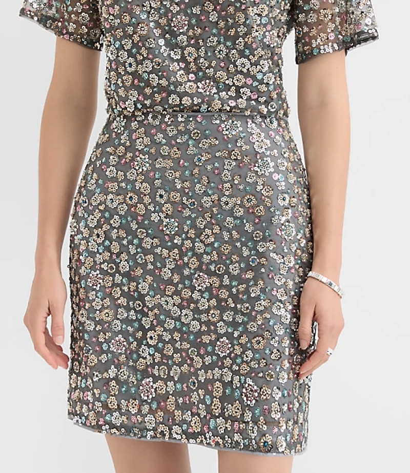 Tall Floral Sequin Mini Skirt