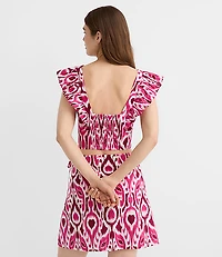 LOFT Beach Ikat Linen Cotton Ruffle Top