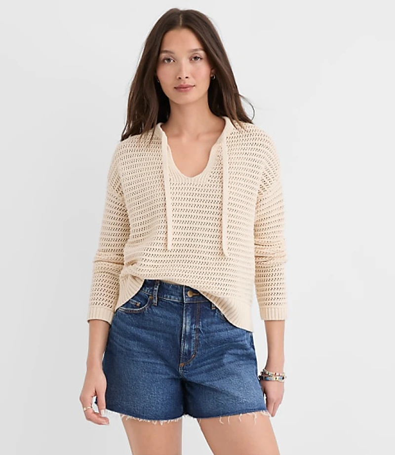 Mesh Stitch Tie Neck Sweater