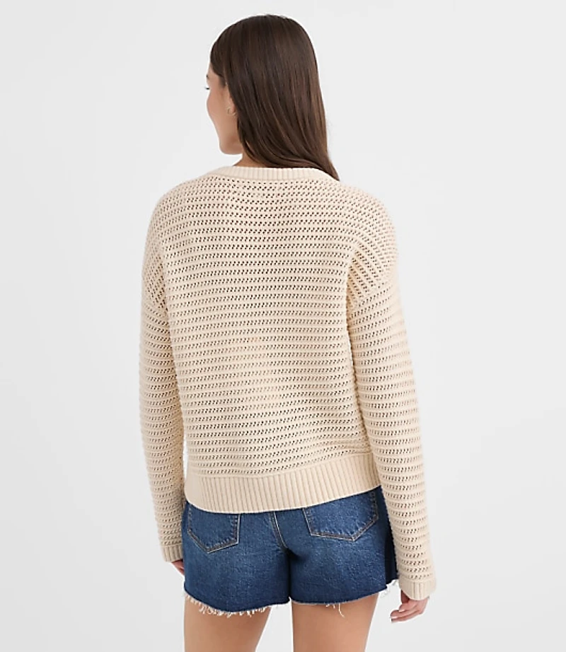 Mesh Stitch Tie Neck Sweater